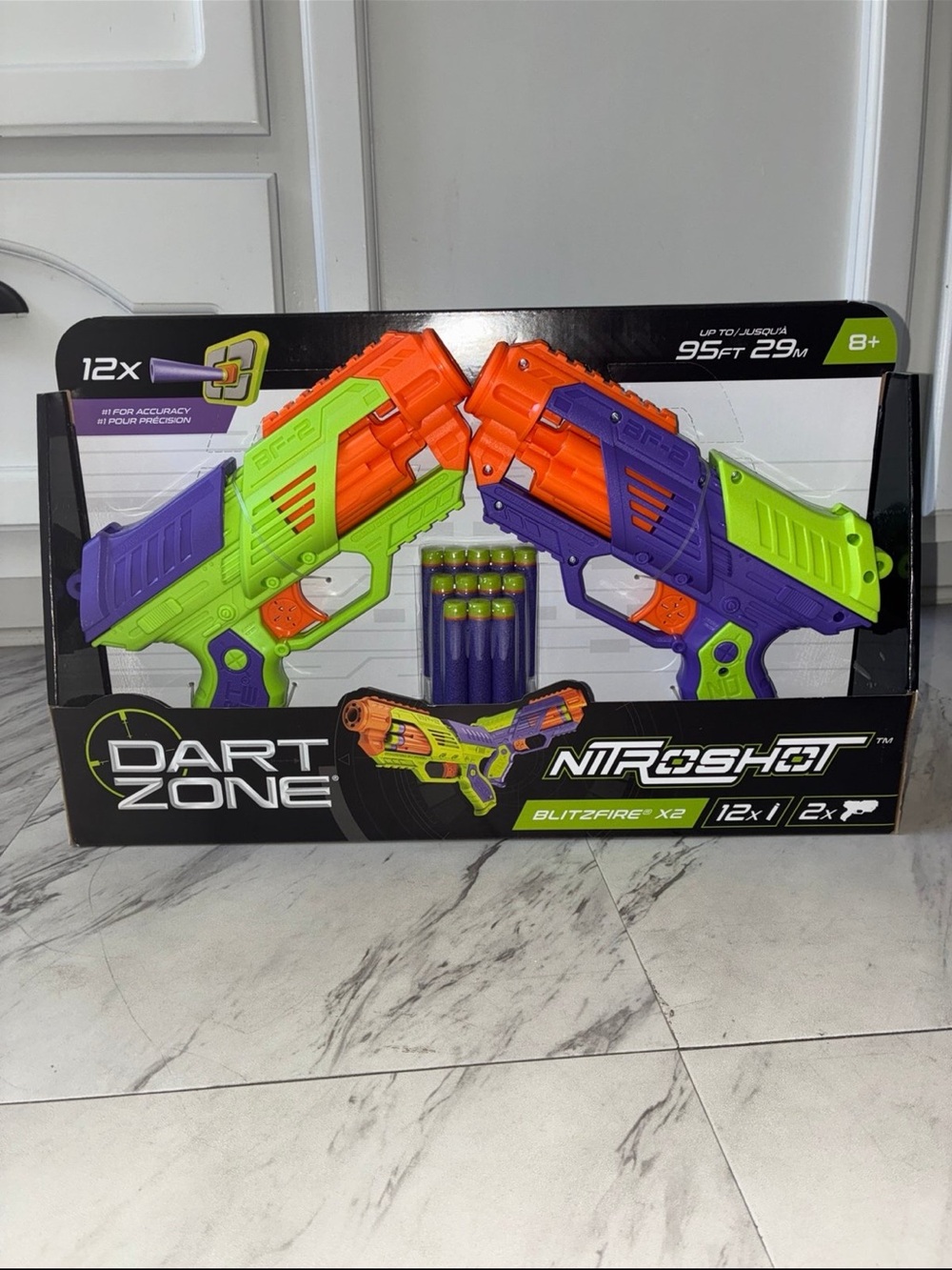 Nitroshot Blitzfire X2 Dual Dart Blaster Set - Green/Purple/Orange